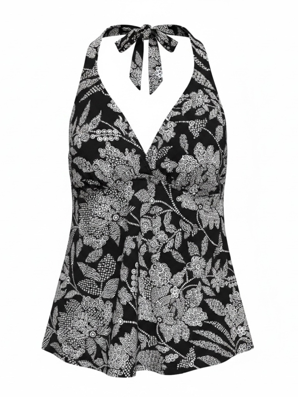 Lands End Black & White Floral Halter Tankini Top Size 10